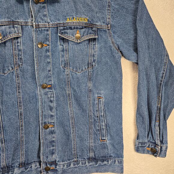 Vintage Aladdin Casino Denim Trucker Jacket Mens L Las Vegas Embroidered 90s - Picture 2 of 8
